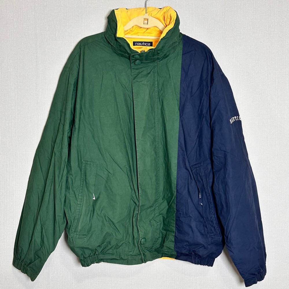 Vintage Nautica Color Block Bomber Jacket Reversible Mens XL